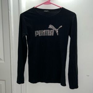 Puma Bedazzled Logo Print Round Neck Long Sleeve Tee